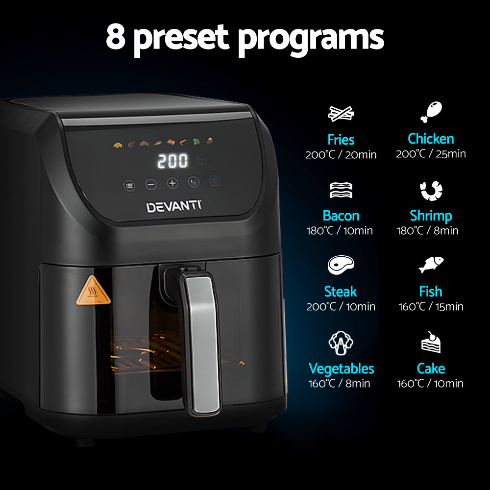 Devanti 5L 1500W Air Fryer with LCD Touch Screen