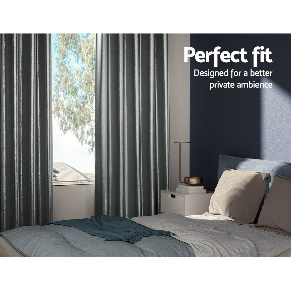 Artiss 2X Blockout Curtains Eyelet 180x213cm Grey Shine