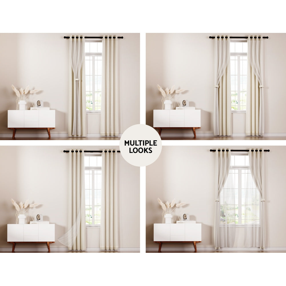 Artiss 2X 132x304cm Blockout Sheer Curtains Beige