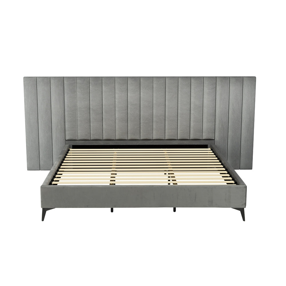 Artiss Bed Frame King Size Velvet Grey LOTT