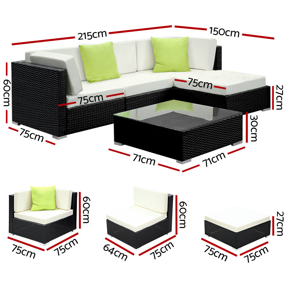 Gardeon 5-Piece Outdoor Wicker Sofa Set with Cover