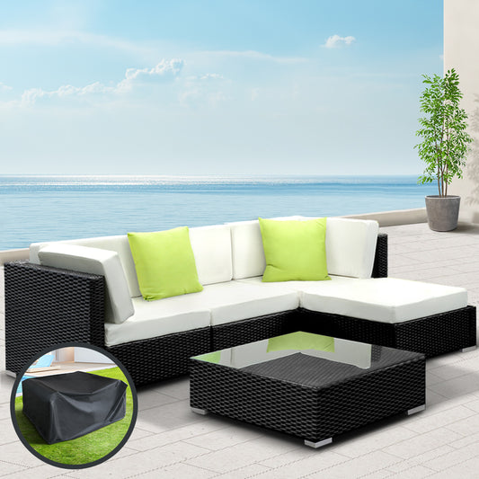 Gardeon 5-Piece Outdoor Wicker Sofa Set with Cover
