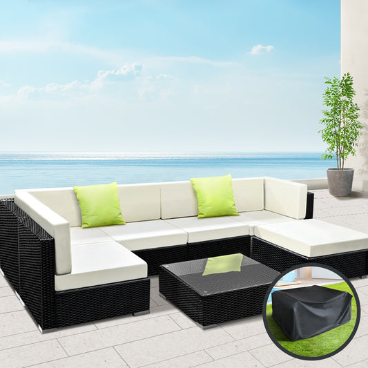 Gardeon 7-Piece Outdoor Wicker Sofa Set with Cover