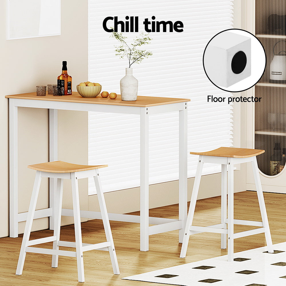Artiss Pine and White Bar Table and Stools Set