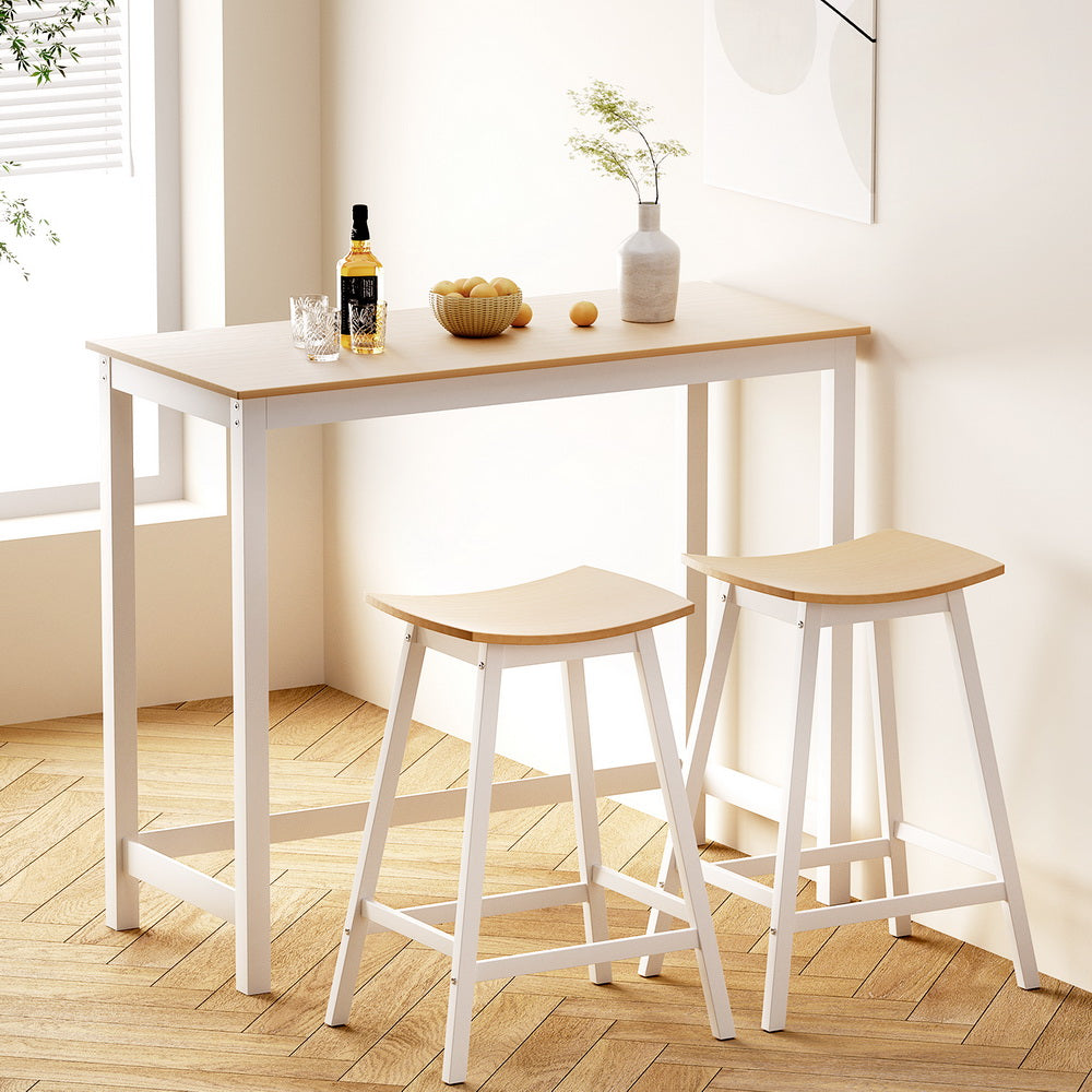 Artiss Pine and White Bar Table and Stools Set