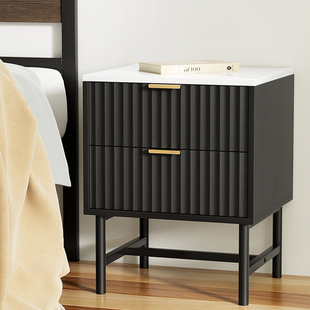 Artiss Black Bedside Table 2 Drawers