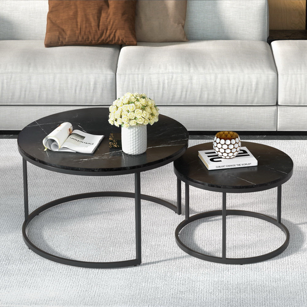 Artiss Nesting Coffee Table Set of 2 Marble Effect Tika