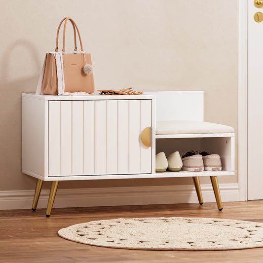 White Shoe Rack Cabinet with Bench