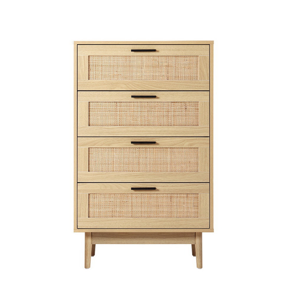 Artiss 4 Chest of Drawers Rattan Tallboy Pine - BRIONY