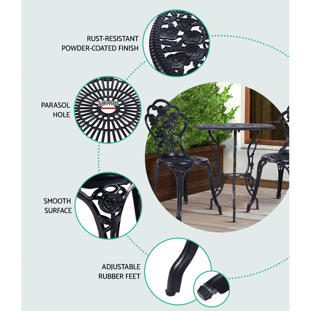 Gardeon Black 3 Piece Bistro Set