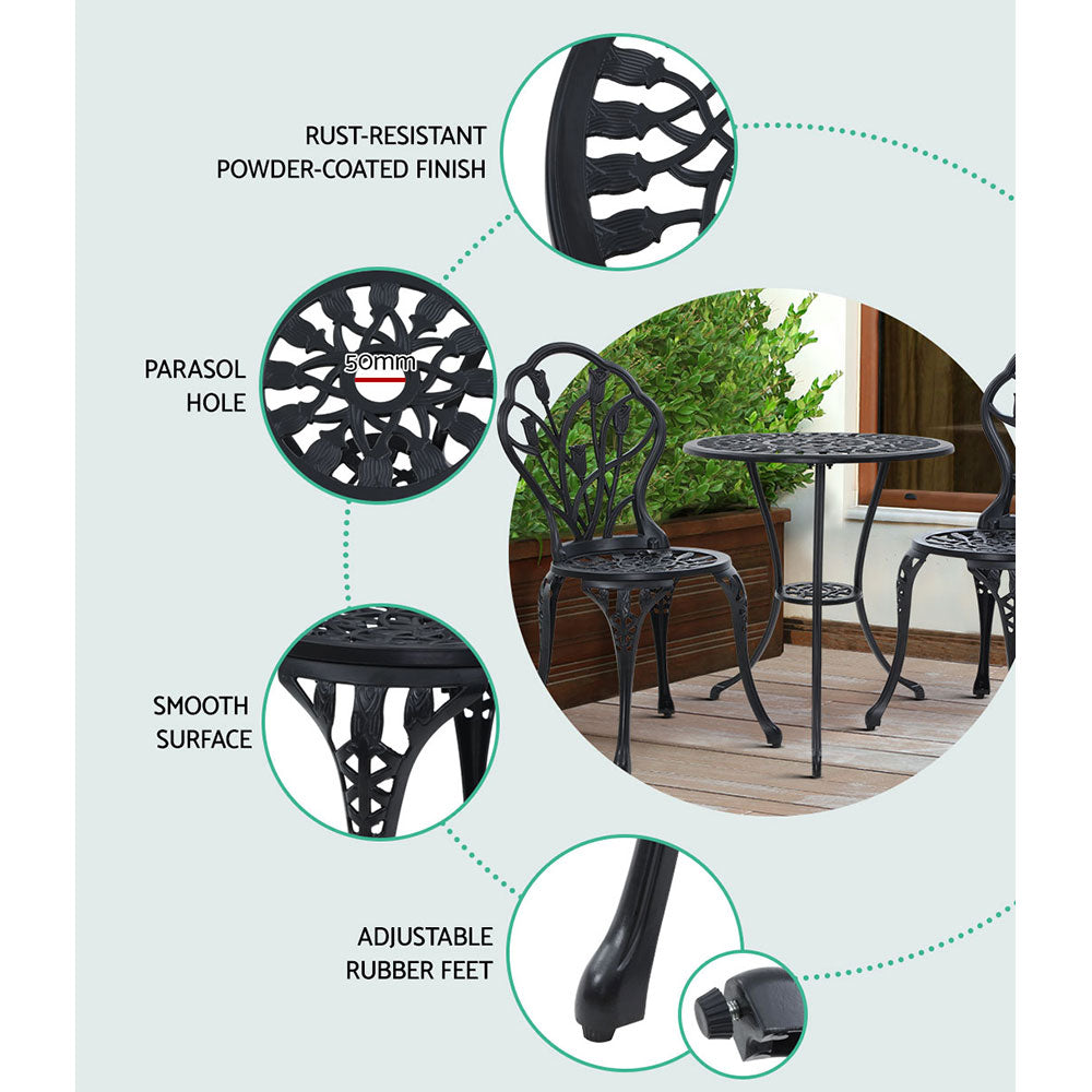 Gardeon Garden Black 3 Piece Bistro Set