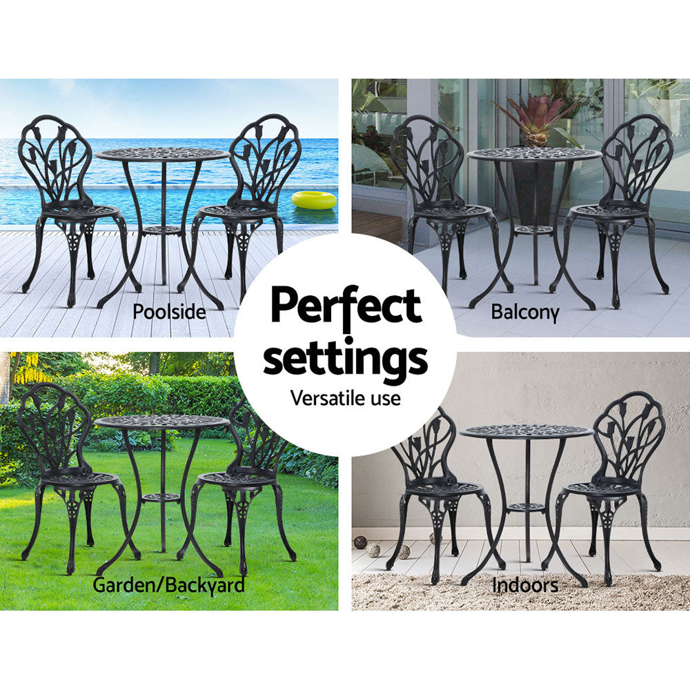 Gardeon Garden Black 3 Piece Bistro Set