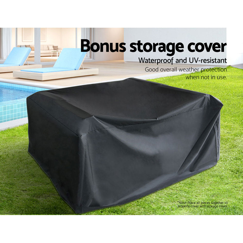 Gardeon 4 PCS Outdoor Rattan Sofa Set with Storage Cover