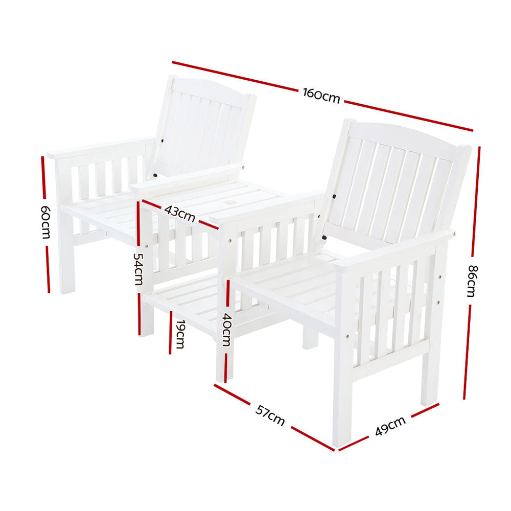 Gardeon White Wooden Loveseat with Table
