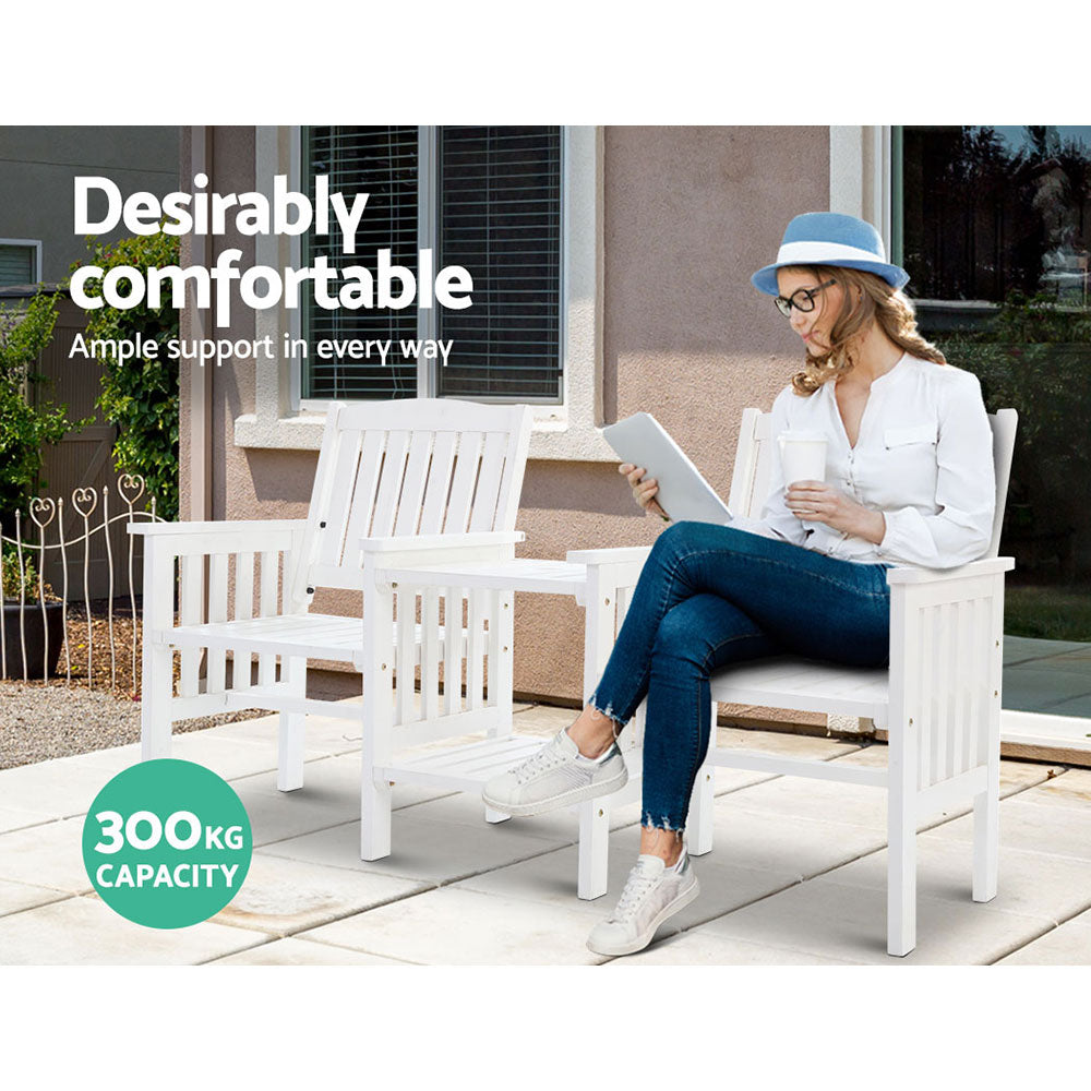 Gardeon White Wooden Loveseat with Table