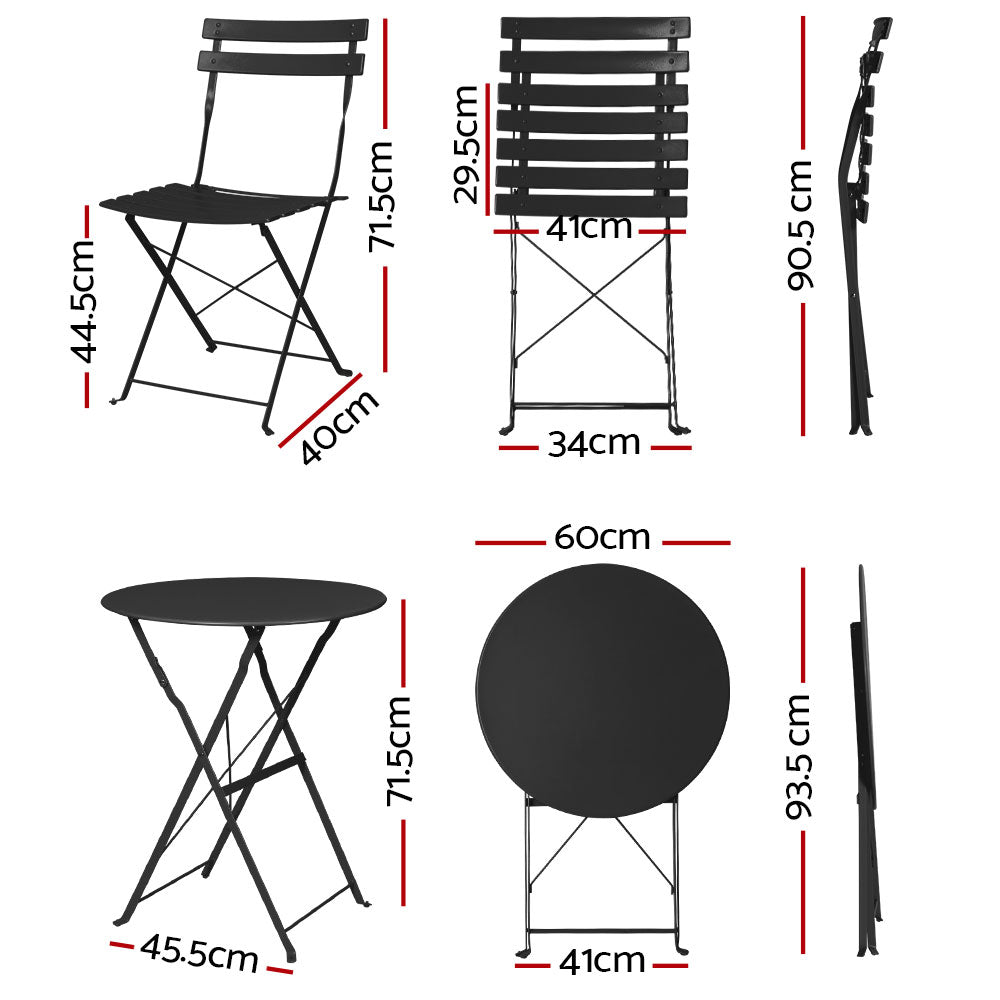 Gardeon Black 3 Piece Steel Bistro Set