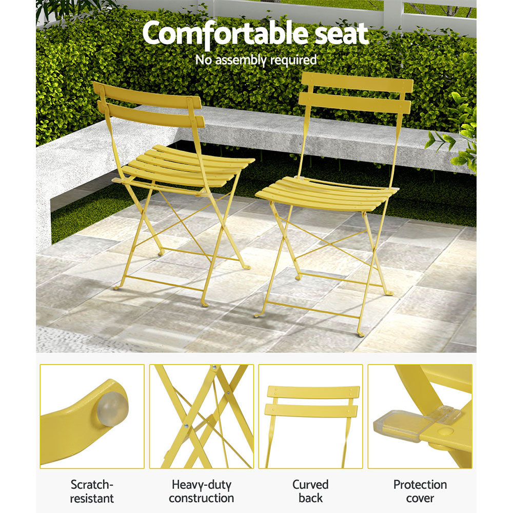 Gardeon Yellow 3 Piece Steel Bistro Set