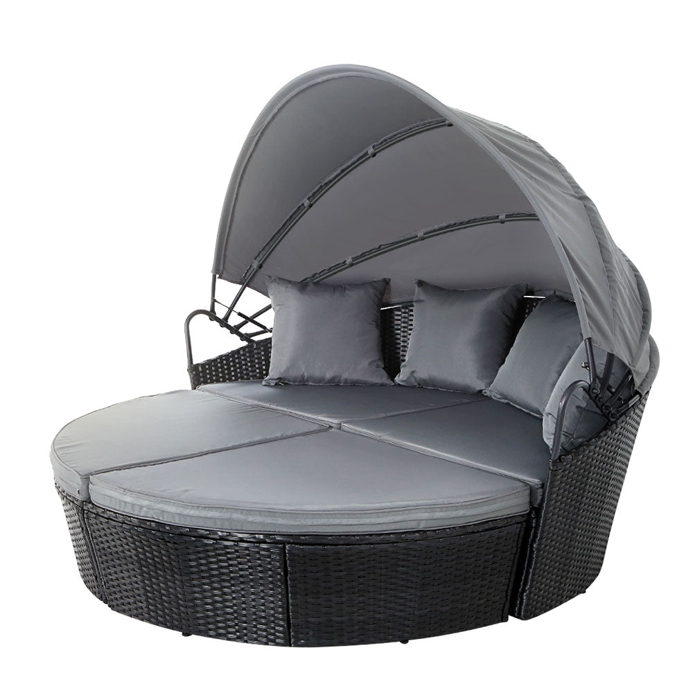 Gardeon Black Wicker Sun Lounge