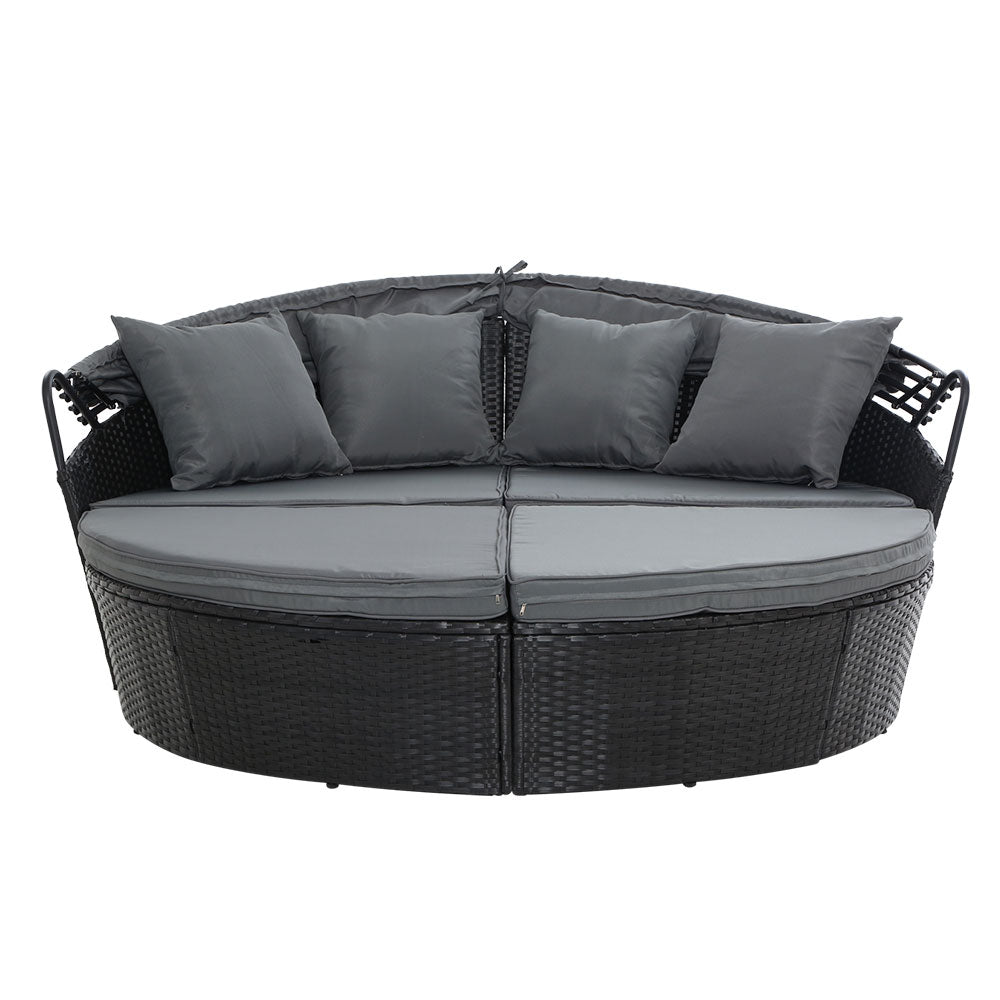 Gardeon Black Wicker Sun Lounge