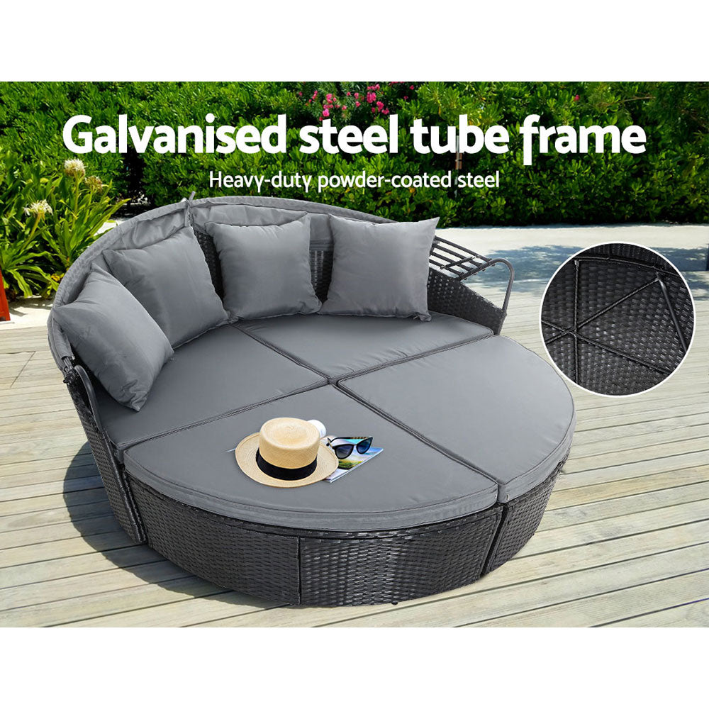 Gardeon Black Wicker Sun Lounge