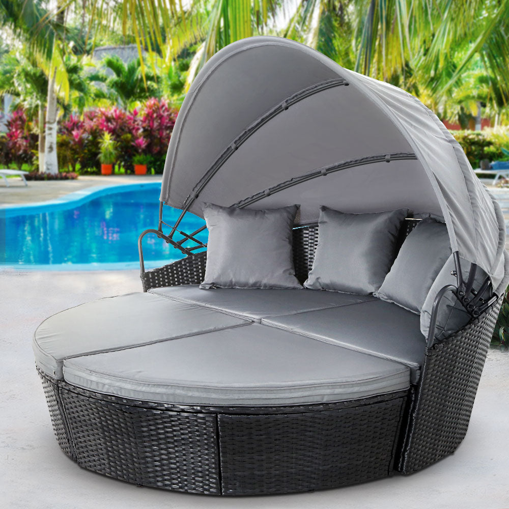 Gardeon Black Wicker Sun Lounge