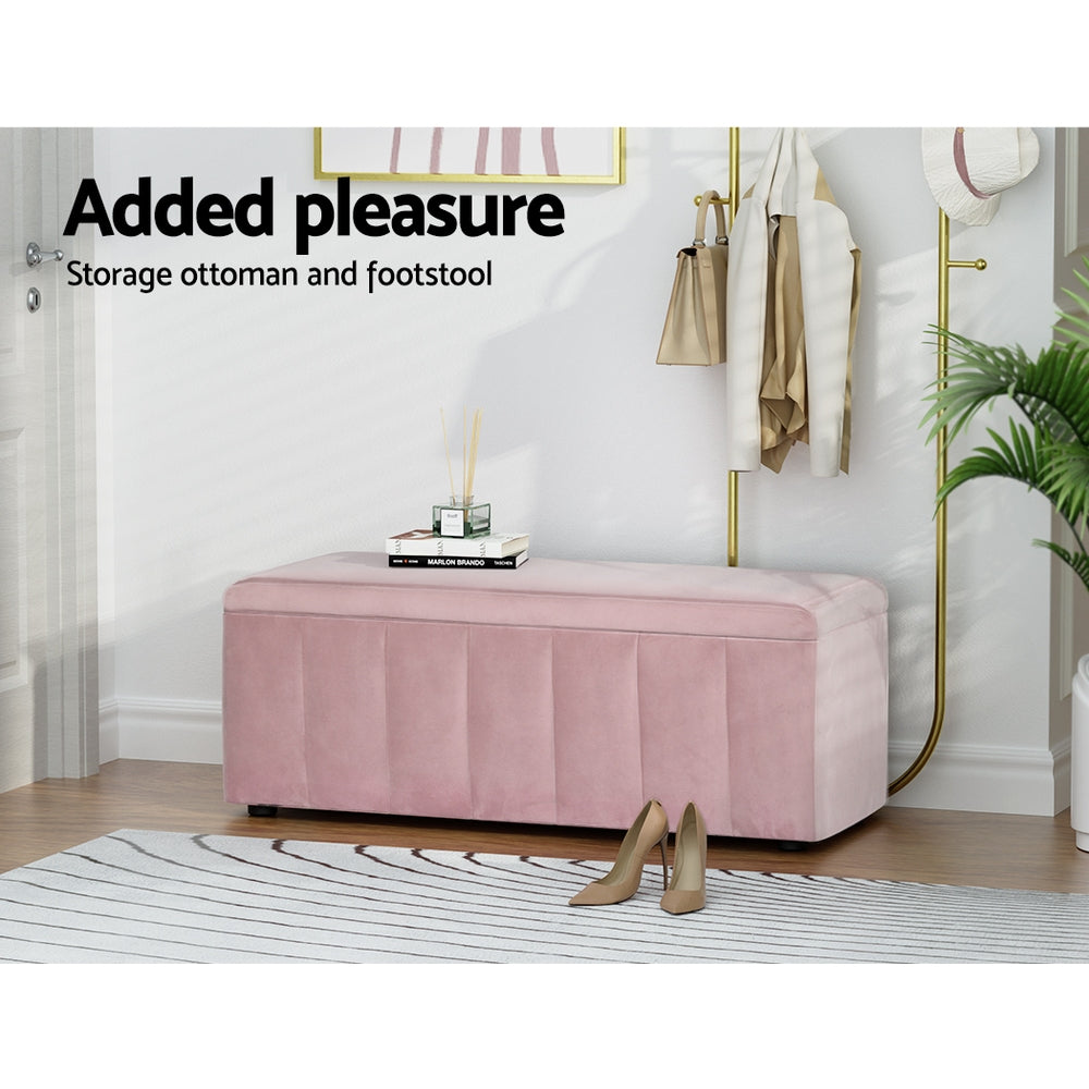 Artiss Storage Ottoman Blanket Box 103cm Velvet Pink