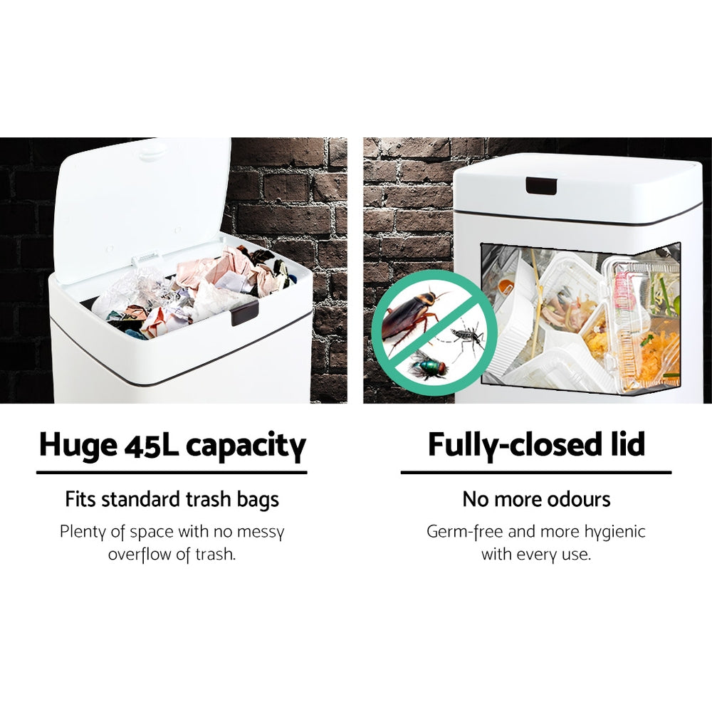 Devanti 45L White Motion Sensor Bin