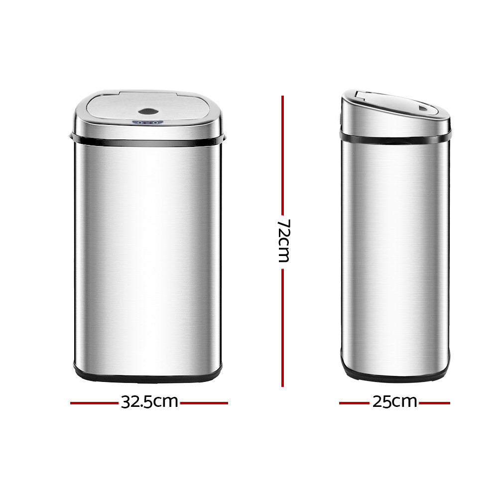 Devanti 50L Silver Motion Sensor Bin Rubbish