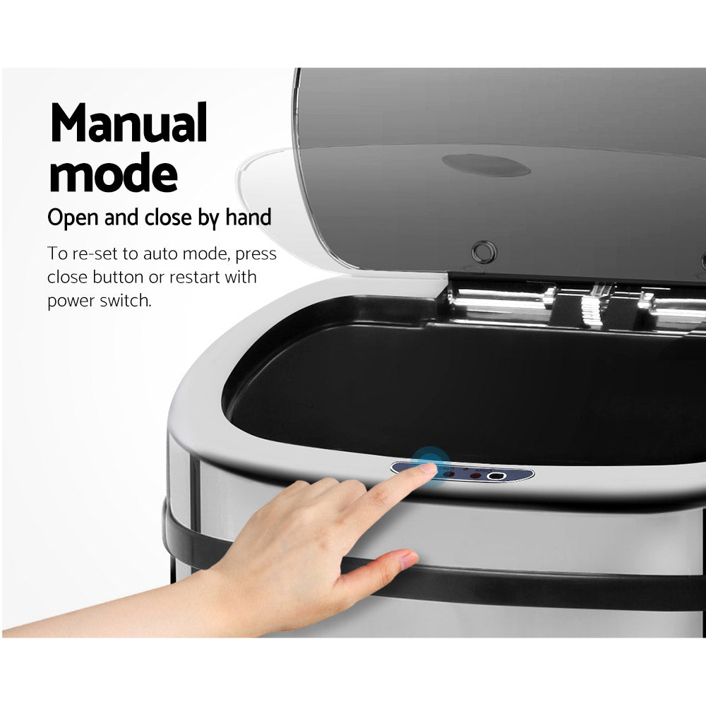 Devanti 50L Silver Motion Sensor Bin Rubbish