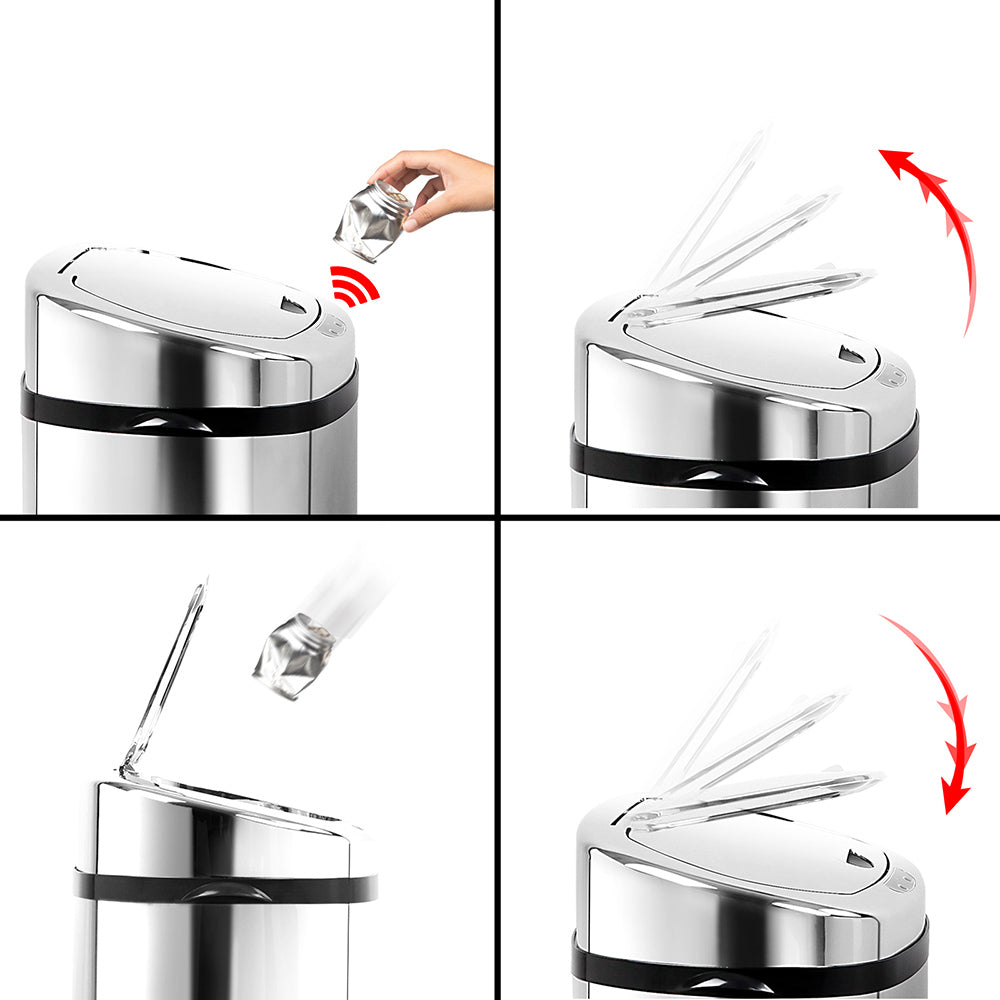 Devanti 50L Silver Motion Sensor Bin Rubbish