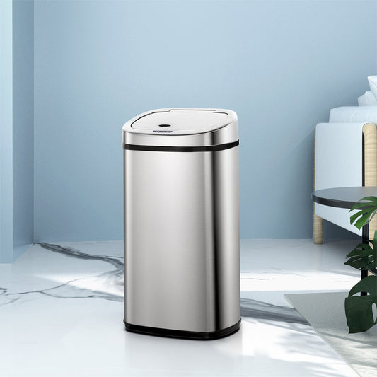Devanti 50L Silver Motion Sensor Bin Rubbish