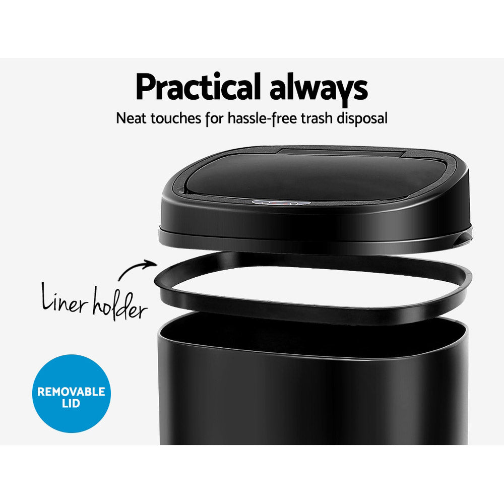 Devanti 58L Black Motion Sensor Bin