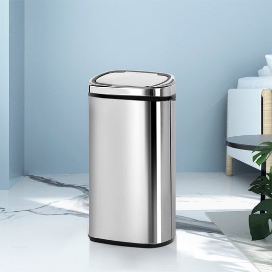Devanti 68L Silver Motion Sensor Bin Rubbish