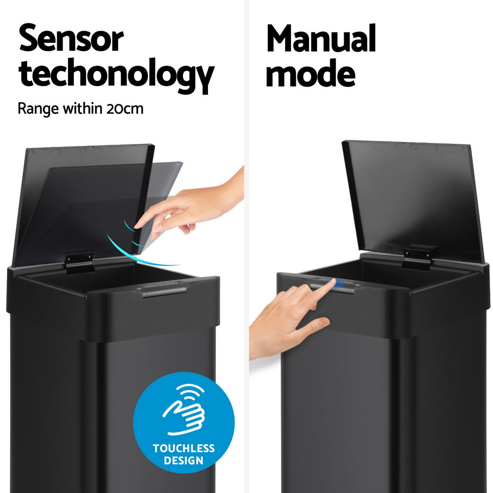 Devanti 50L Black Sensor Bin
