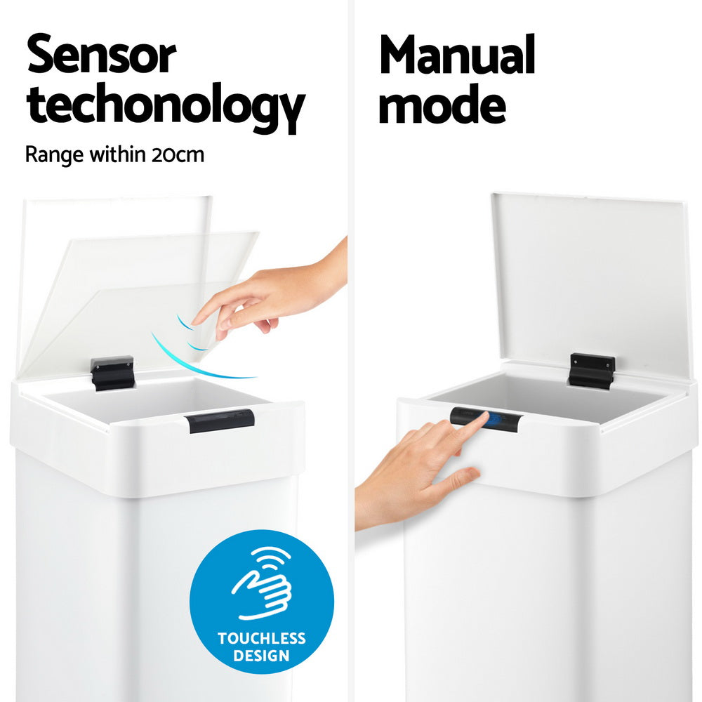 Devanti 50L White Sensor Bin
