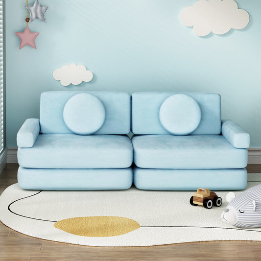 Artiss Velvet Blue 2 Seater Child Play DIY Modular Lounge