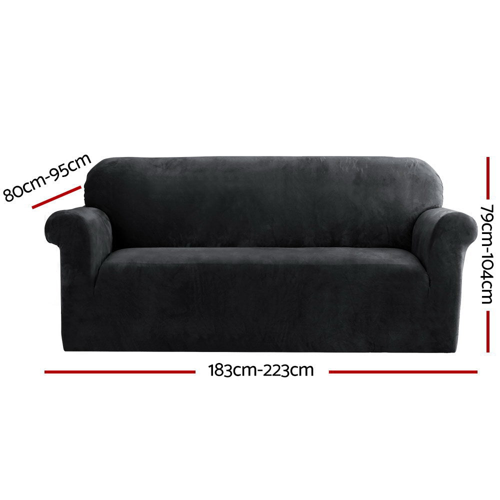 Artiss Sofa Cover Couch Covers 3 Seater Velvet Black