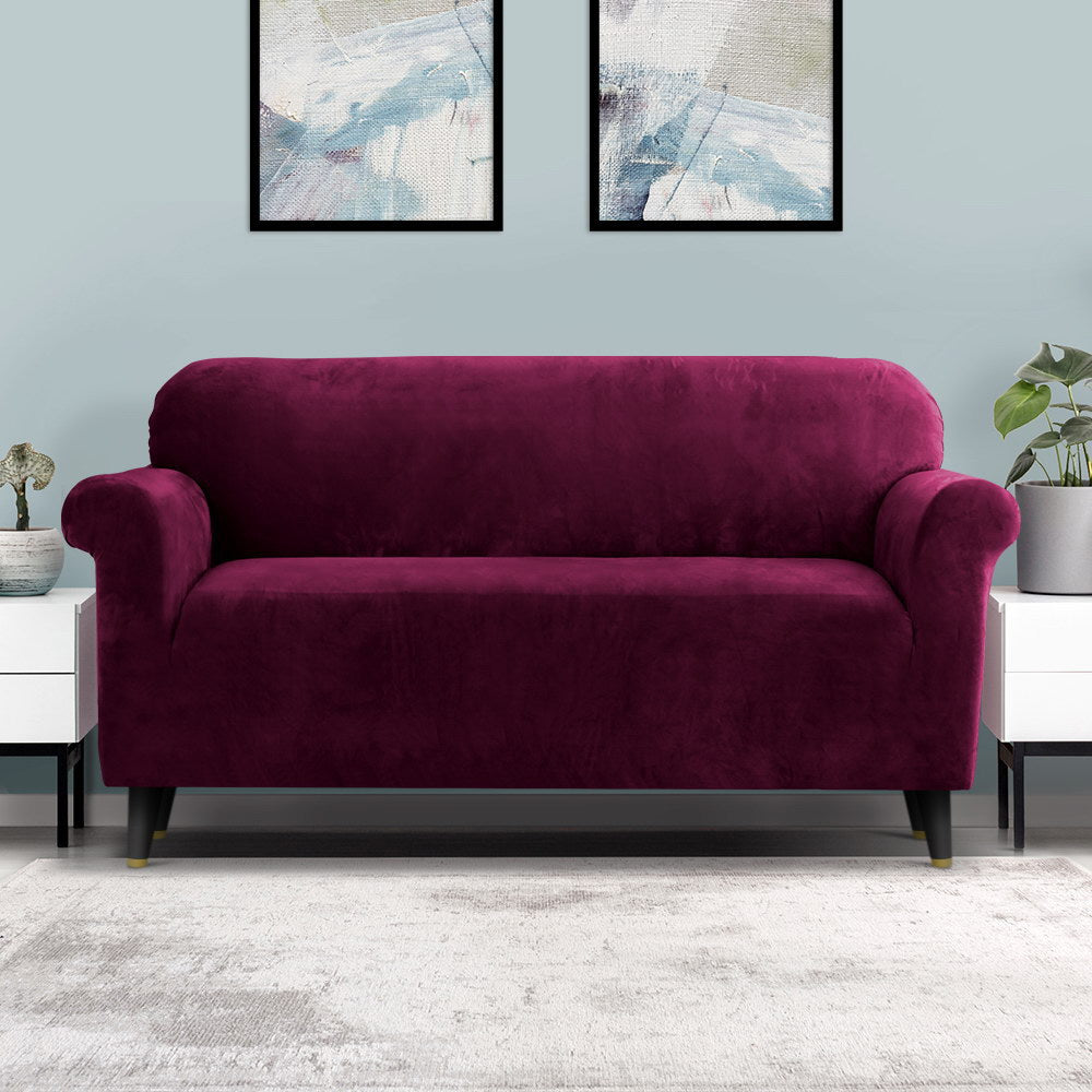 Artiss Sofa Cover Couch Covers 3 Seater Velvet Ruby Red