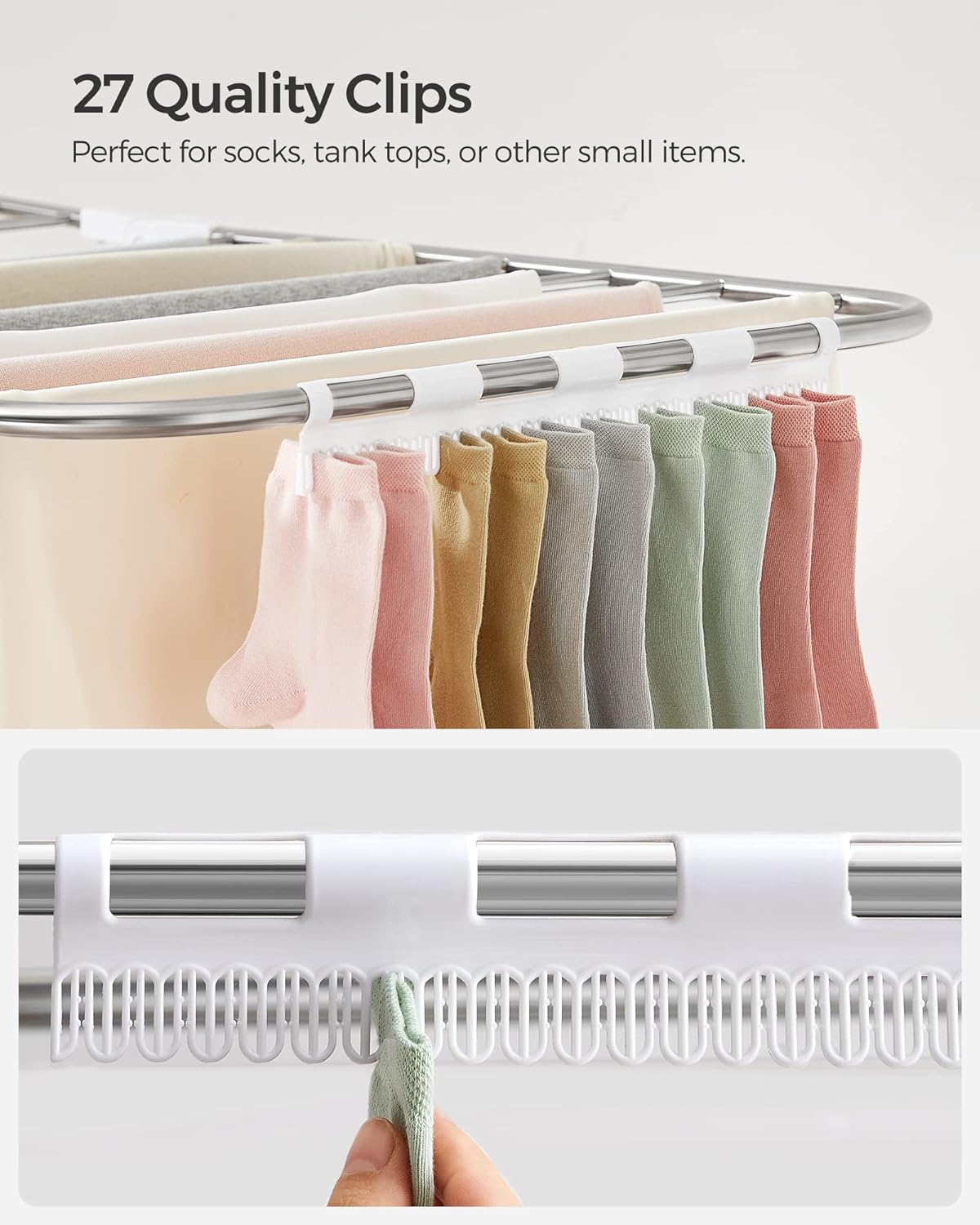 SONGMICS Foldable 2-Level Large Clothes Drying Rack with Adjustable Wings