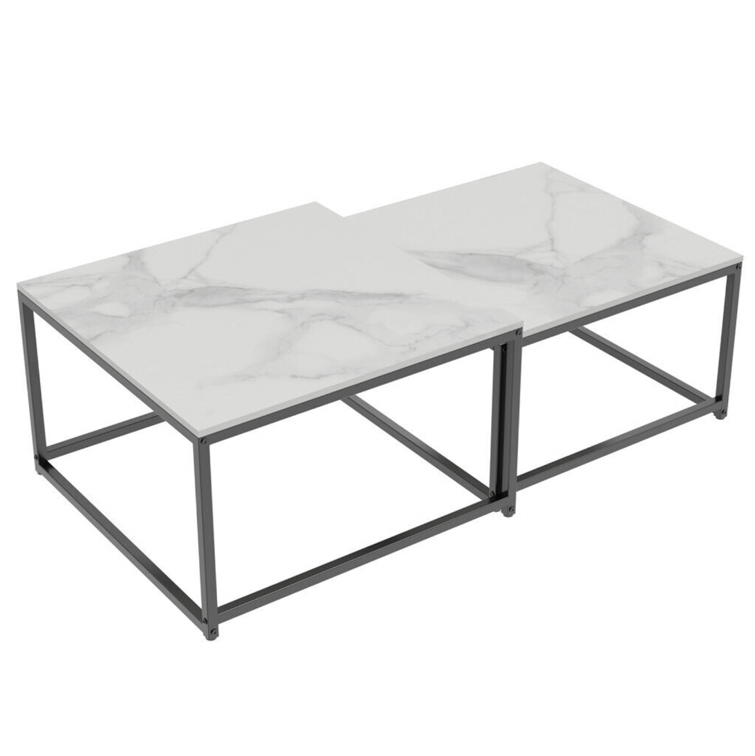 Interior Ave - Ciest White Marble Stone Square Nested Coffee Table Set