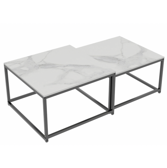 Interior Ave - Ciest White Marble Stone Square Nested Coffee Table Set