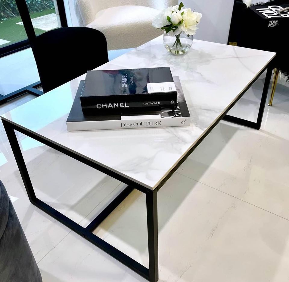 Interior Ave - Monaco White Marble Stone Rectangle Coffee Table