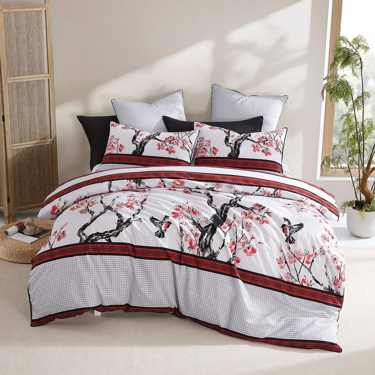 Logan and Mason Kyushu Red Cotton-Rich Percale Print Queen Quilt Cover Set