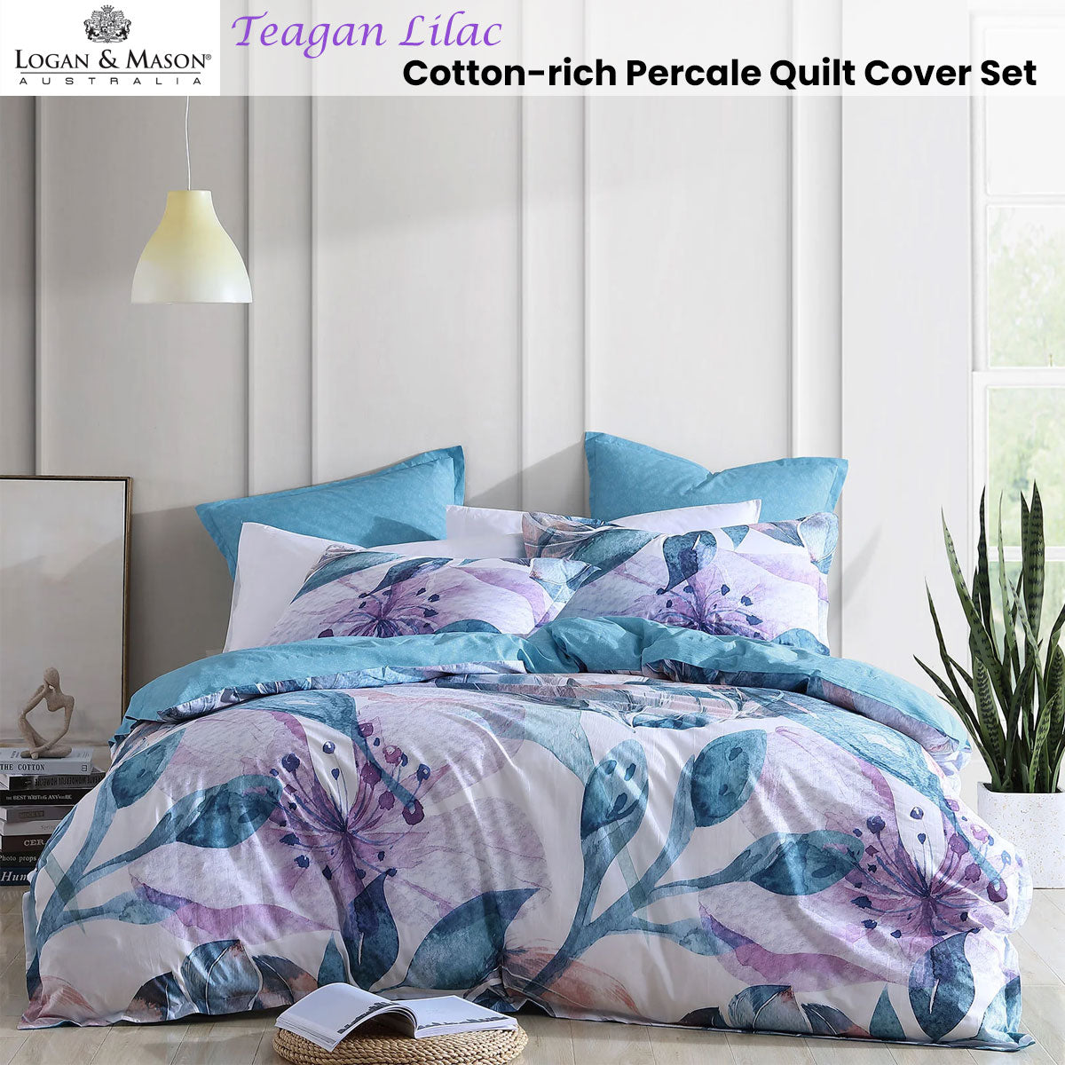 Logan and Mason Teagan Lilac Cotton-Rich Percale Print Super King Quilt Cover Set