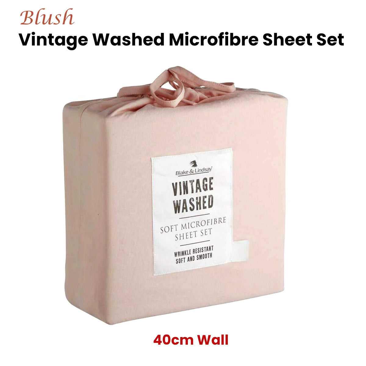 Blake & Lindsay Blush Vintage Washed Microfibre Sheet Set 40cm Wall King