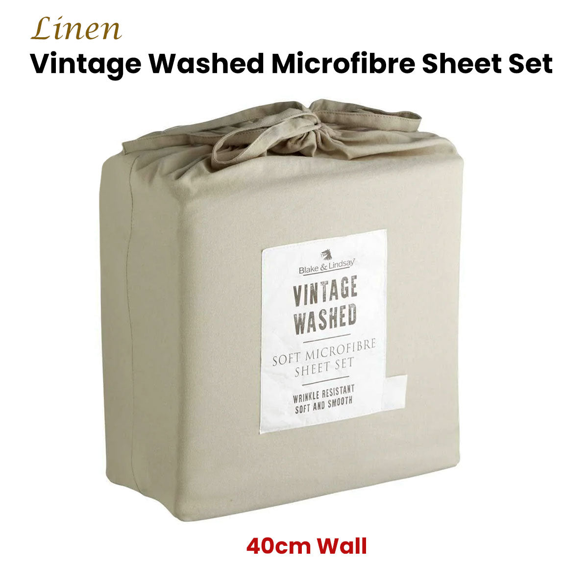 Blake & Lindsay Linen Vintage Washed Microfibre Sheet Set 40cm Wall Double
