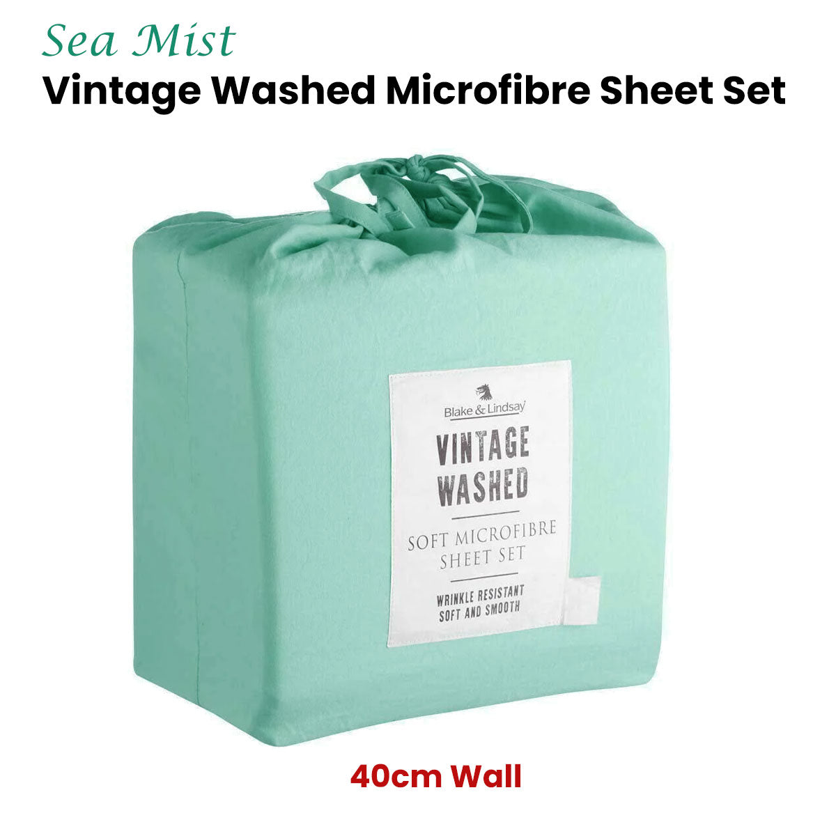 Blake & Lindsay Sea Mist Vintage Washed Microfibre Sheet Set 40cm Wall Single