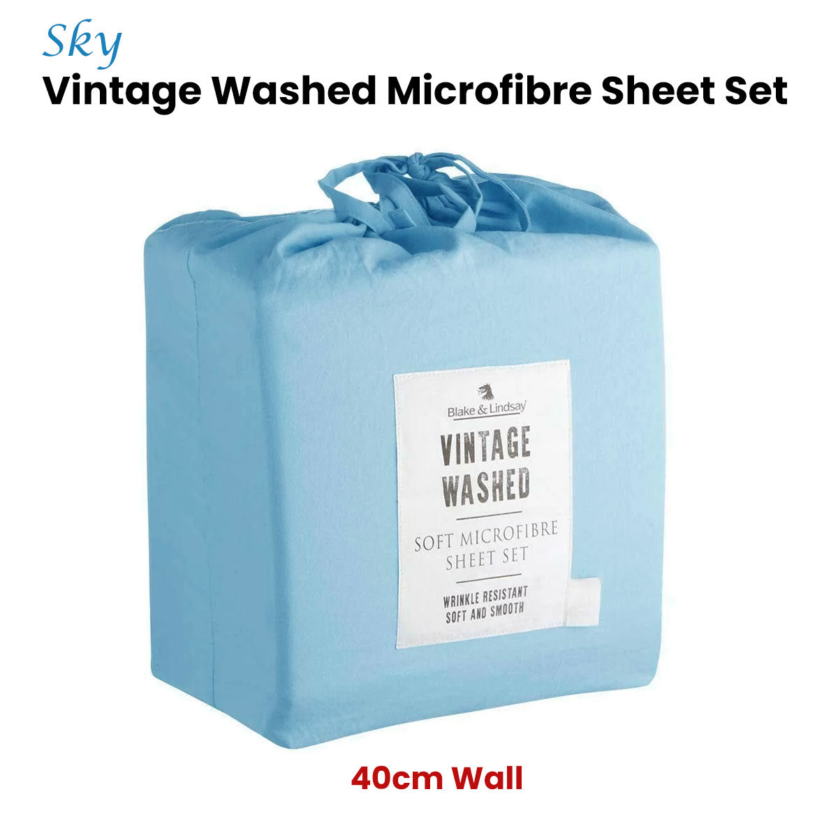 Blake & Lindsay Sky Vintage Washed Microfibre Sheet Set 40cm Wall Double