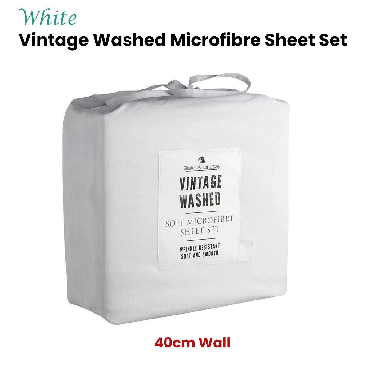 Blake & Lindsay White Vintage Washed Microfibre Sheet Set 40cm Wall Single