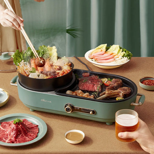BEAR Multi-functional 2-in-1 Cooking Hot Pot And Griddle Barbecue Machine